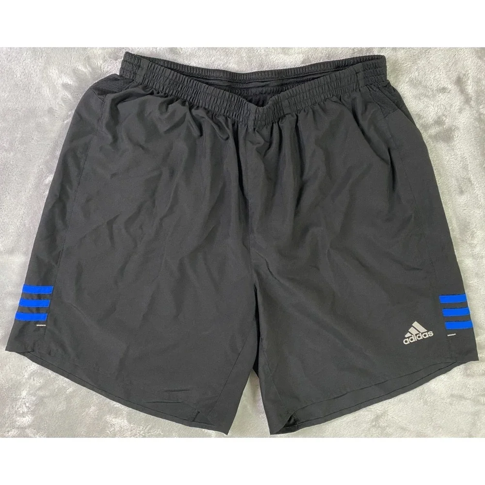 Adidas Response Athletic Shorts Mens Large Black Blue Climalite 3-Stripe Running